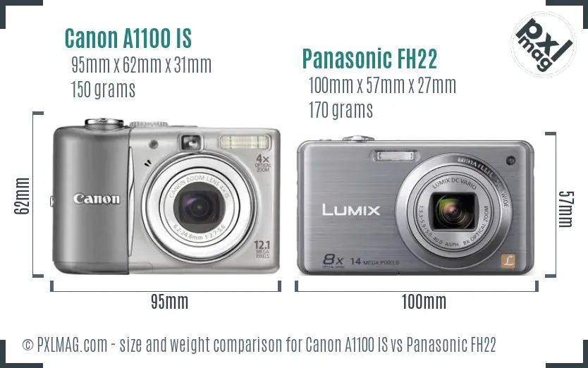 Canon A1100 IS vs Panasonic FH22 size comparison