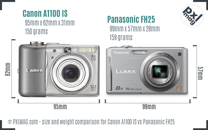 Canon A1100 IS vs Panasonic FH25 size comparison