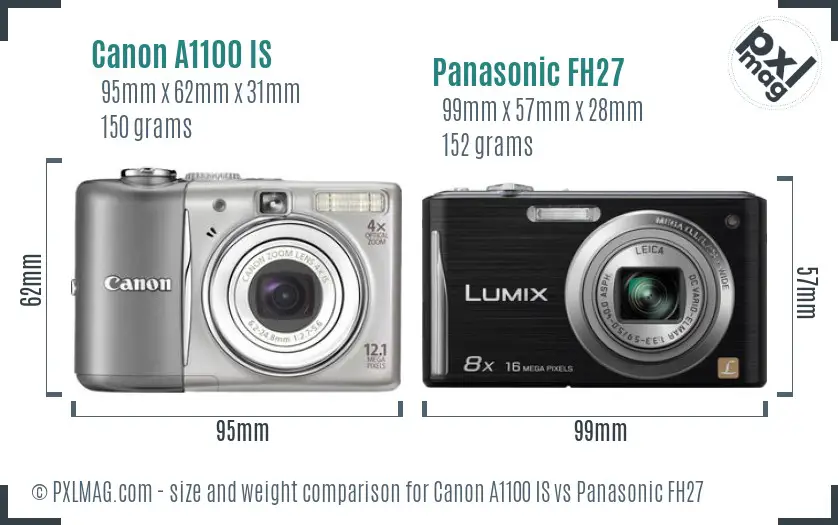 Canon A1100 IS vs Panasonic FH27 size comparison Canon A1100 IS vs Panasonic FH27 size comparison