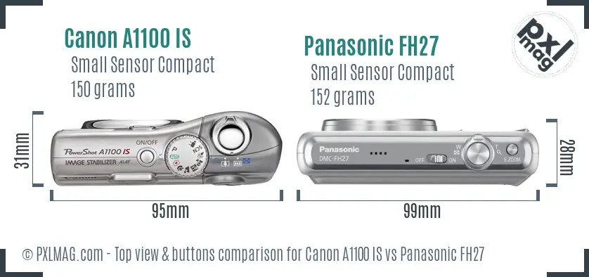 Canon A1100 IS vs Panasonic FH27 top view buttons comparison