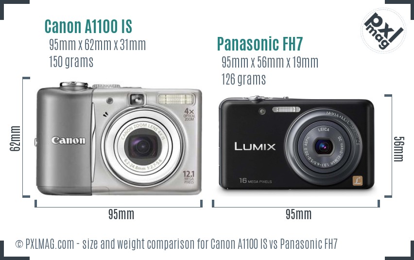Canon A1100 IS vs Panasonic FH7 size comparison Canon A1100 IS vs Panasonic FH7 size comparison