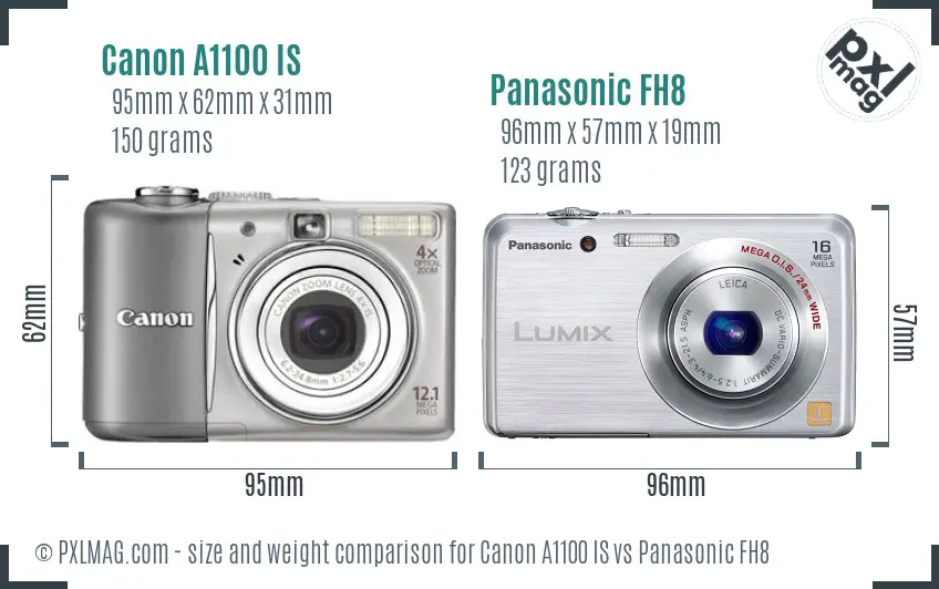 Canon A1100 IS vs Panasonic FH8 size comparison
