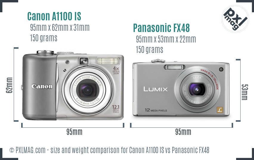 Canon A1100 IS vs Panasonic FX48 size comparison Canon A1100 IS vs Panasonic FX48 size comparison