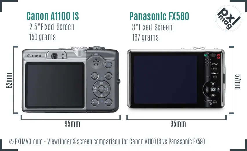Canon A1100 IS vs Panasonic FX580 Screen and Viewfinder comparison