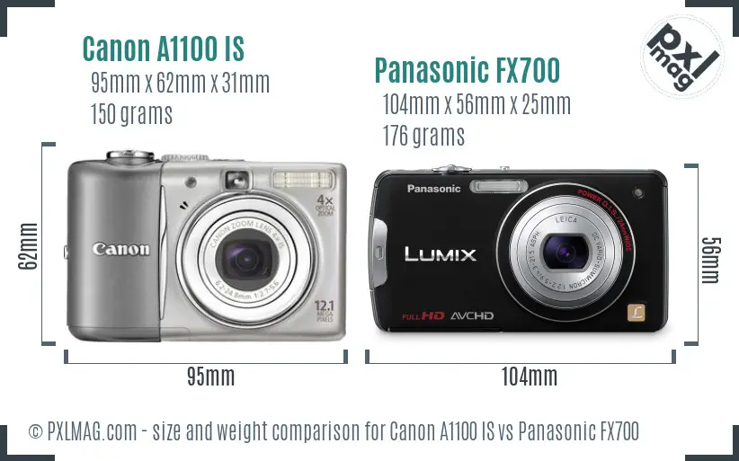 Canon A1100 IS vs Panasonic FX700 size comparison