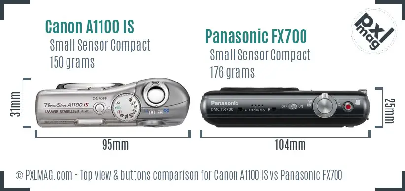 Canon A1100 IS vs Panasonic FX700 top view buttons comparison