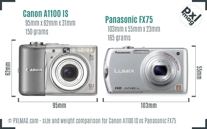 Canon A1100 IS vs Panasonic FX75 size comparison