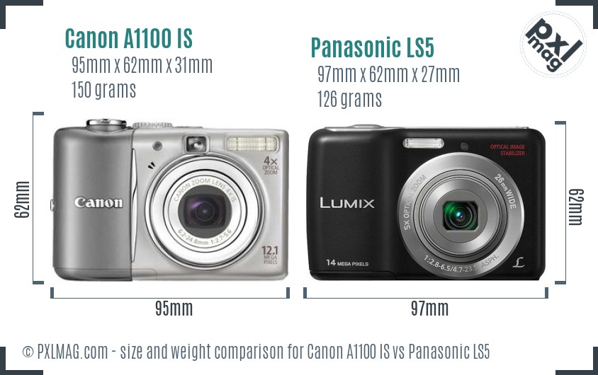 Canon A1100 IS vs Panasonic LS5 size comparison Canon A1100 IS vs Panasonic LS5 size comparison