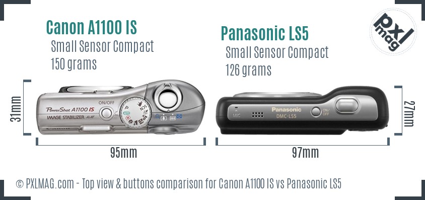 Canon A1100 IS vs Panasonic LS5 top view buttons comparison