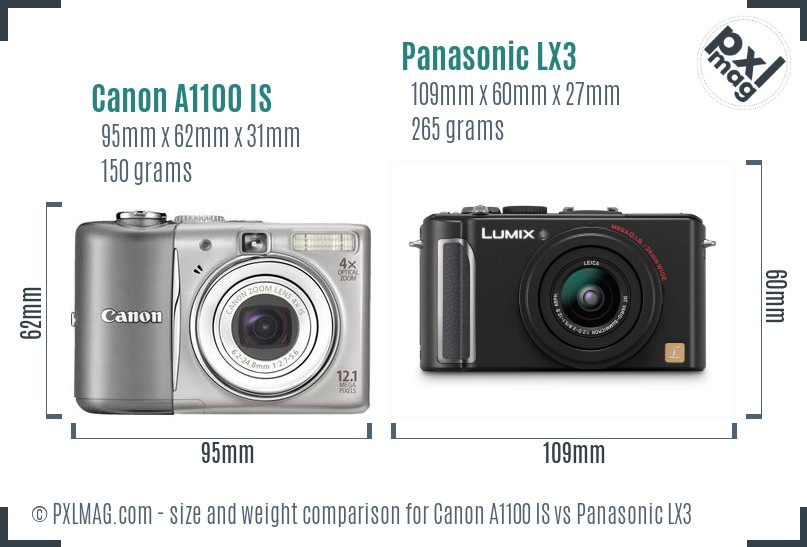 Canon A1100 IS vs Panasonic LX3 size comparison