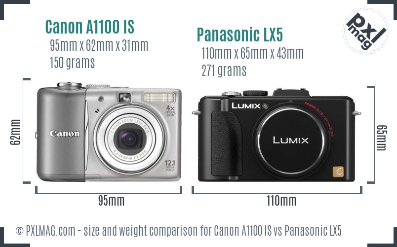 Canon A1100 IS vs Panasonic LX5 size comparison