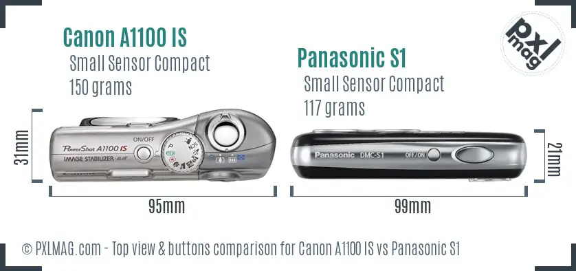 Canon A1100 IS vs Panasonic S1 top view buttons comparison