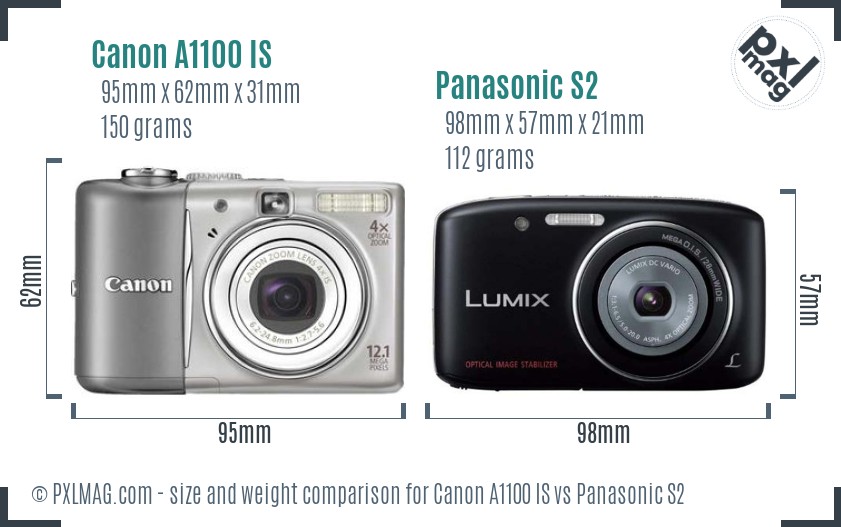 Canon A1100 IS vs Panasonic S2 size comparison
