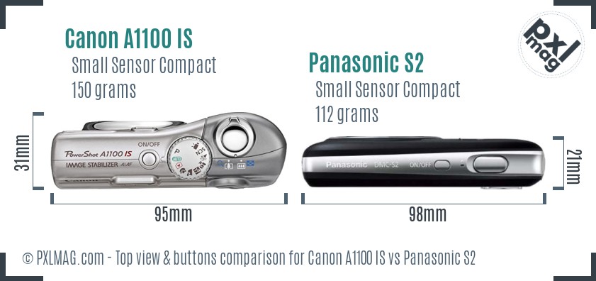 Canon A1100 IS vs Panasonic S2 top view buttons comparison