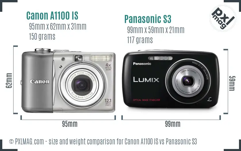 Canon A1100 IS vs Panasonic S3 size comparison