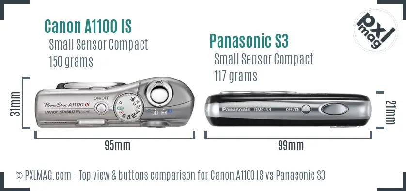 Canon A1100 IS vs Panasonic S3 top view buttons comparison