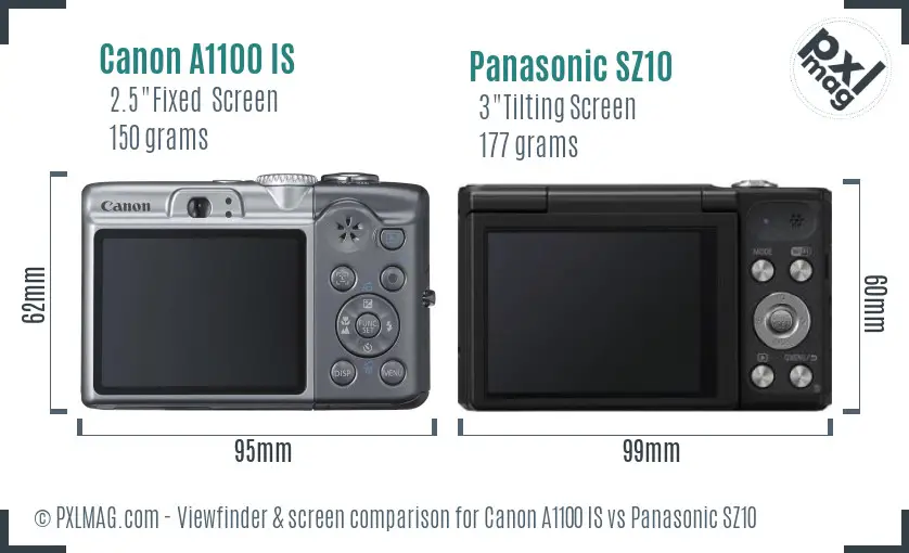 Canon A1100 IS vs Panasonic SZ10 Screen and Viewfinder comparison Canon A1100 IS vs Panasonic SZ10 Screen and Viewfinder comparison