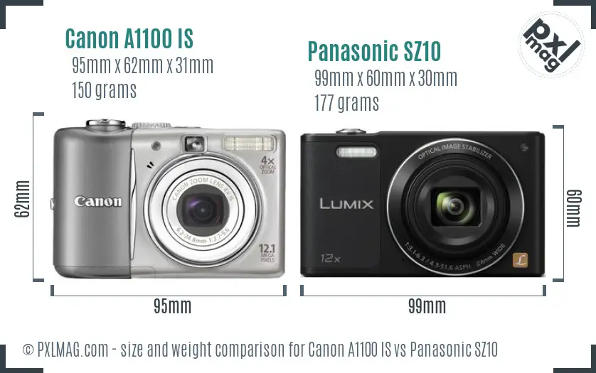 Canon A1100 IS vs Panasonic SZ10 size comparison Canon A1100 IS vs Panasonic SZ10 size comparison