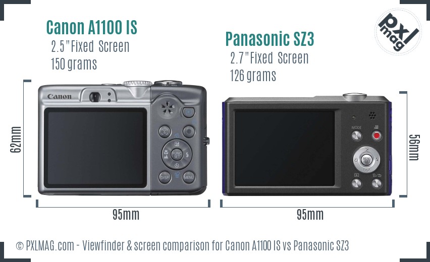 Canon A1100 IS vs Panasonic SZ3 Screen and Viewfinder comparison