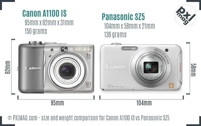 Canon A1100 IS vs Panasonic SZ5 size comparison