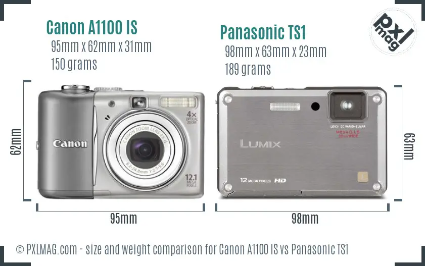 Canon A1100 IS vs Panasonic TS1 size comparison