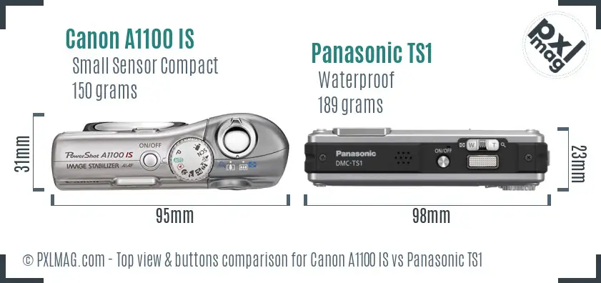 Canon A1100 IS vs Panasonic TS1 top view buttons comparison