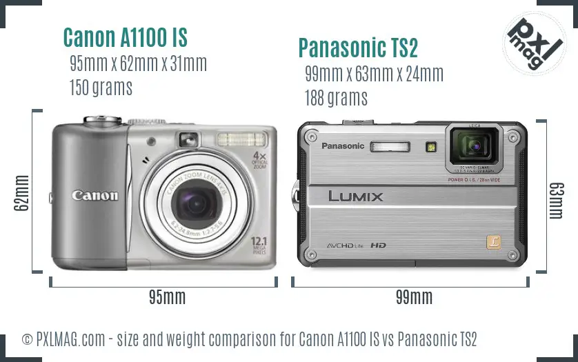 Canon A1100 IS vs Panasonic TS2 size comparison Canon A1100 IS vs Panasonic TS2 size comparison