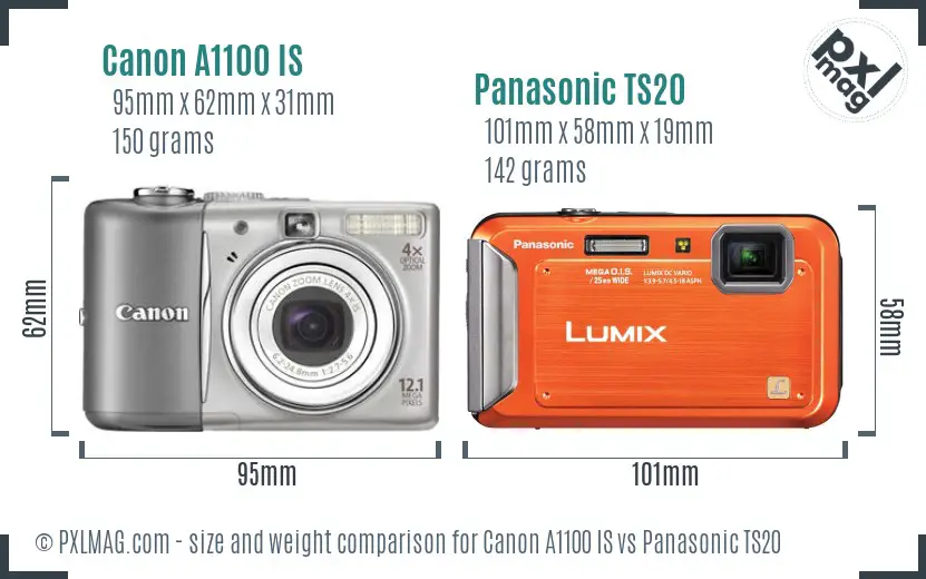 Canon A1100 IS vs Panasonic TS20 size comparison