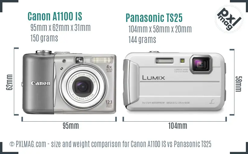 Canon A1100 IS vs Panasonic TS25 size comparison