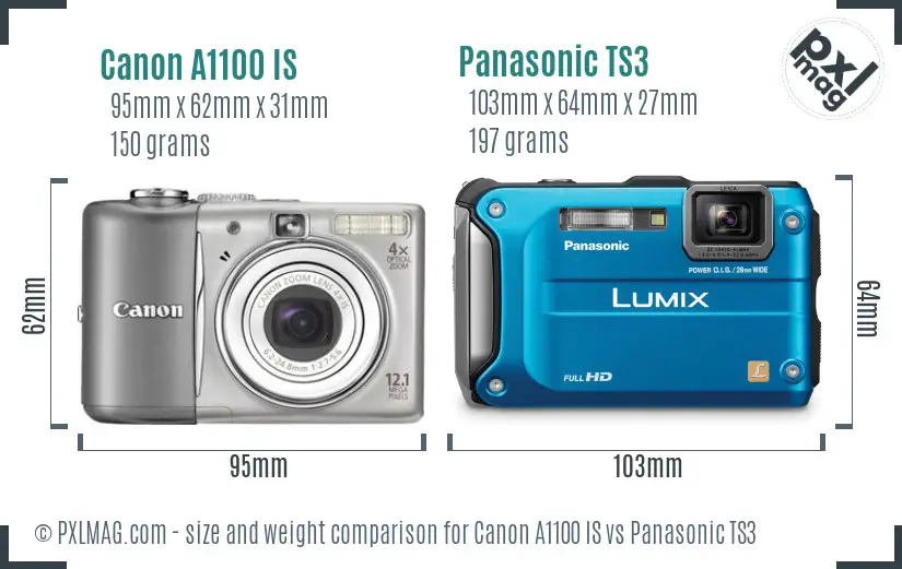Canon A1100 IS vs Panasonic TS3 size comparison Canon A1100 IS vs Panasonic TS3 size comparison