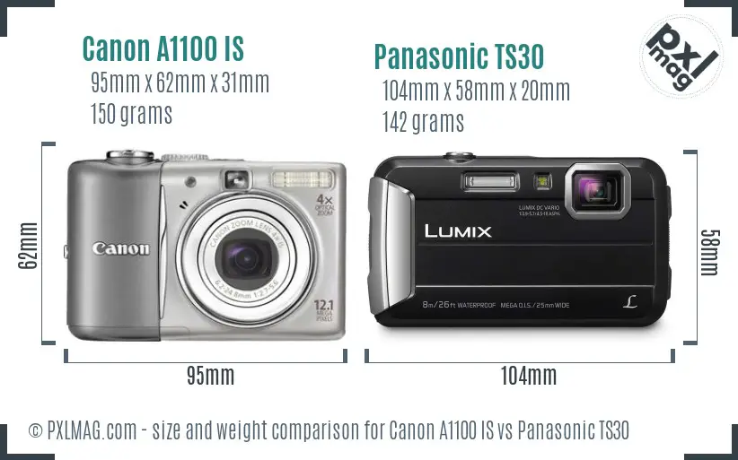 Canon A1100 IS vs Panasonic TS30 size comparison