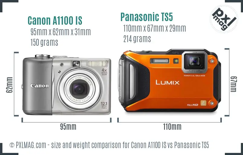 Canon A1100 IS vs Panasonic TS5 size comparison