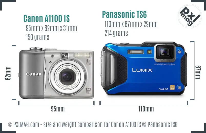 Canon A1100 IS vs Panasonic TS6 size comparison