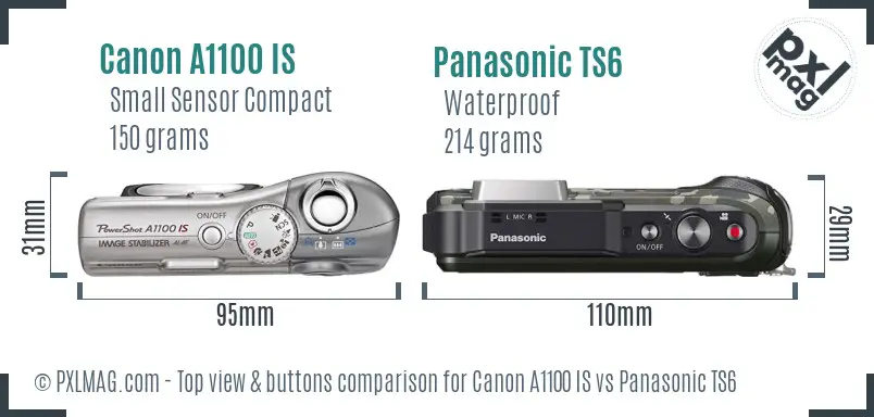 Canon A1100 IS vs Panasonic TS6 top view buttons comparison