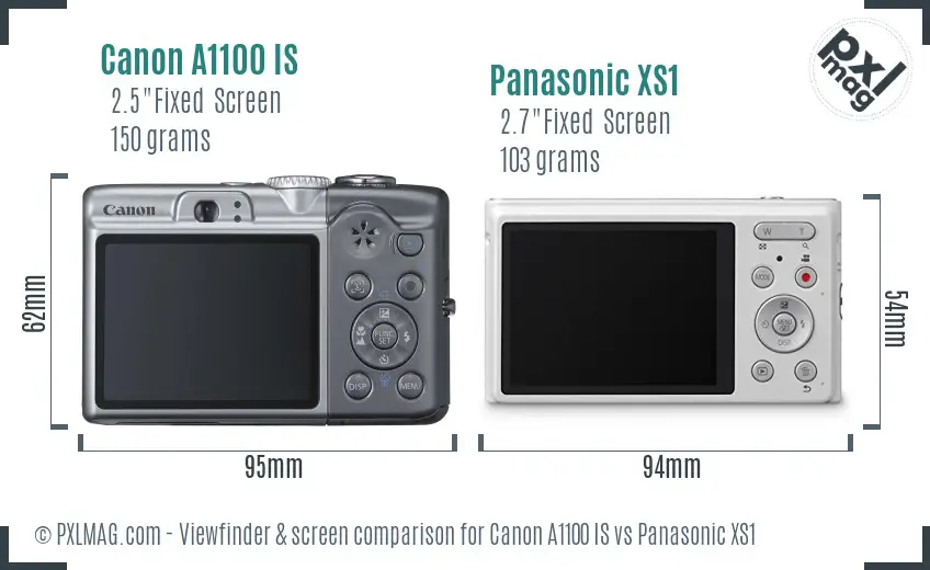 Canon A1100 IS vs Panasonic XS1 Screen and Viewfinder comparison