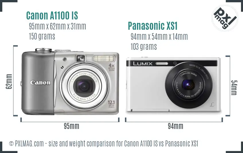 Canon A1100 IS vs Panasonic XS1 size comparison