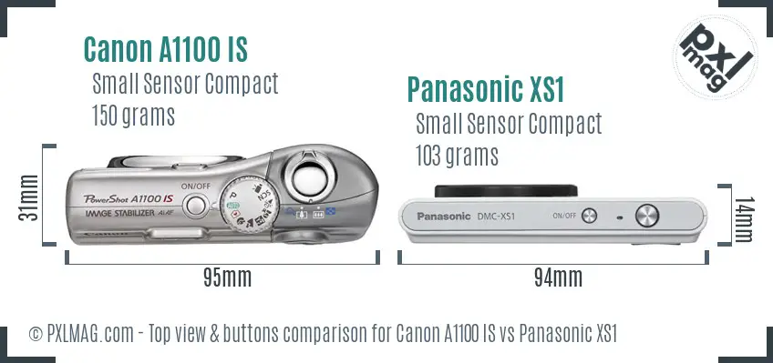 Canon A1100 IS vs Panasonic XS1 top view buttons comparison
