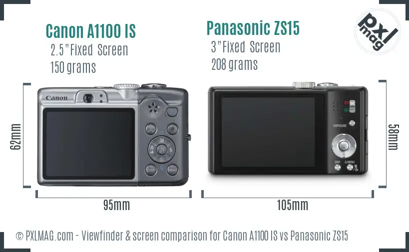 Canon A1100 IS vs Panasonic ZS15 Screen and Viewfinder comparison