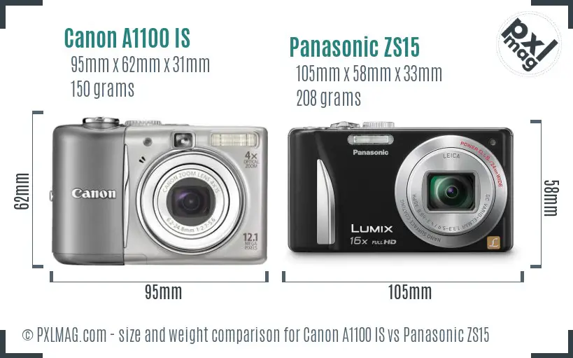 Canon A1100 IS vs Panasonic ZS15 size comparison