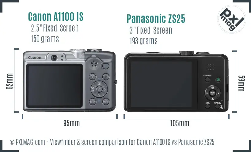 Canon A1100 IS vs Panasonic ZS25 Screen and Viewfinder comparison Canon A1100 IS vs Panasonic ZS25 Screen and Viewfinder comparison