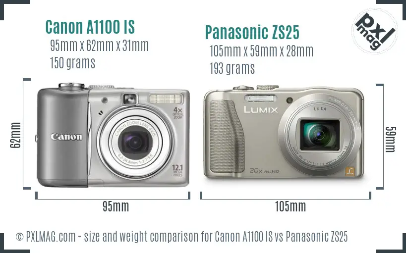 Canon A1100 IS vs Panasonic ZS25 size comparison Canon A1100 IS vs Panasonic ZS25 size comparison