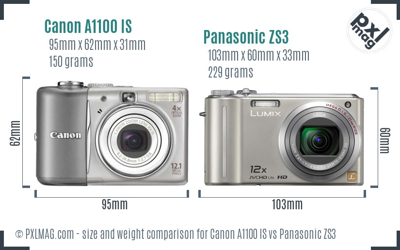 Canon A1100 IS vs Panasonic ZS3 size comparison