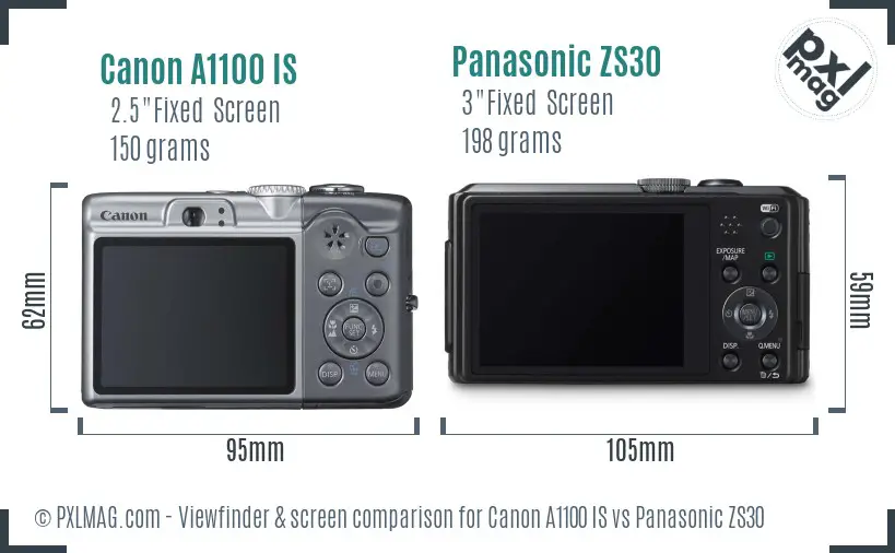 Canon A1100 IS vs Panasonic ZS30 Screen and Viewfinder comparison