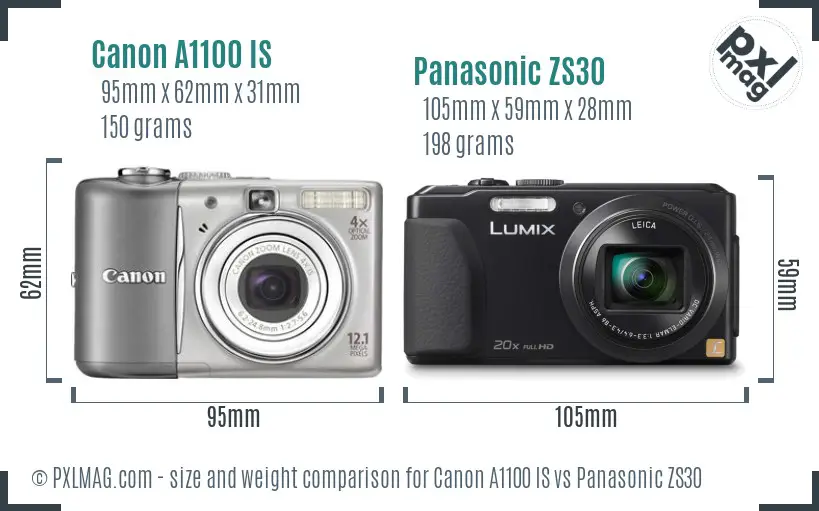 Canon A1100 IS vs Panasonic ZS30 size comparison