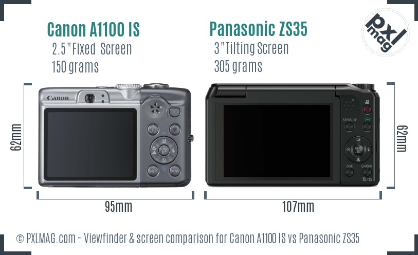 Canon A1100 IS vs Panasonic ZS35 Screen and Viewfinder comparison