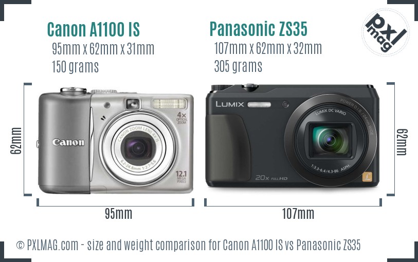 Canon A1100 IS vs Panasonic ZS35 size comparison Canon A1100 IS vs Panasonic ZS35 size comparison