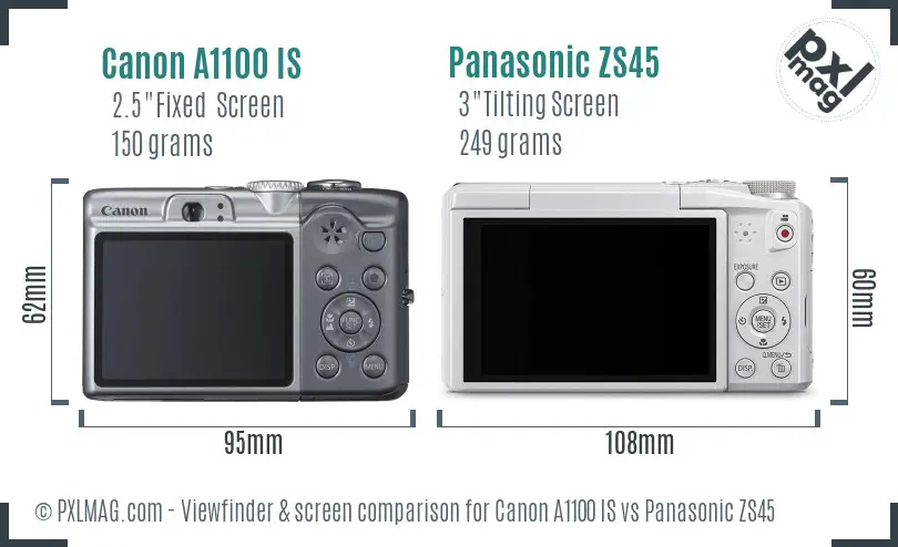 Canon A1100 IS vs Panasonic ZS45 Screen and Viewfinder comparison