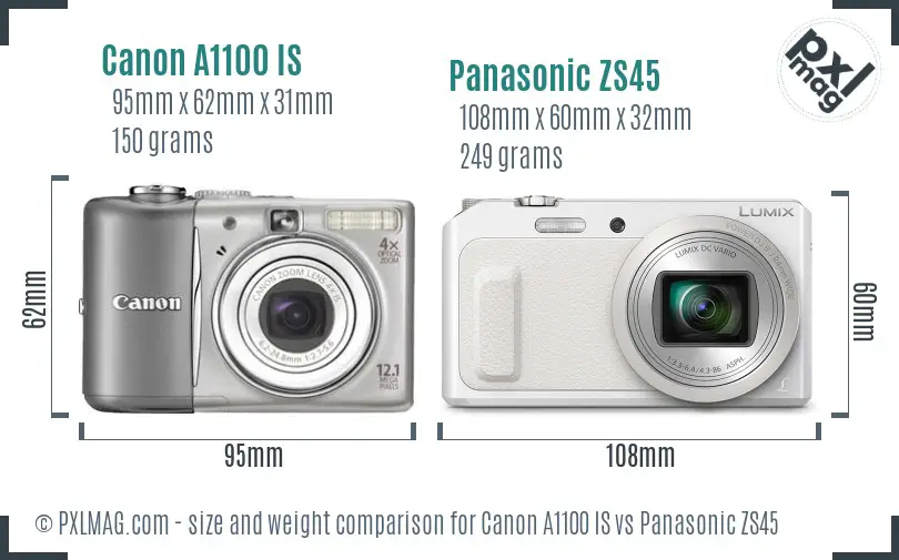 Canon A1100 IS vs Panasonic ZS45 size comparison