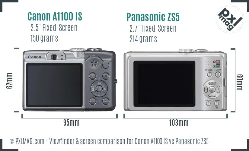 Canon A1100 IS vs Panasonic ZS5 Screen and Viewfinder comparison