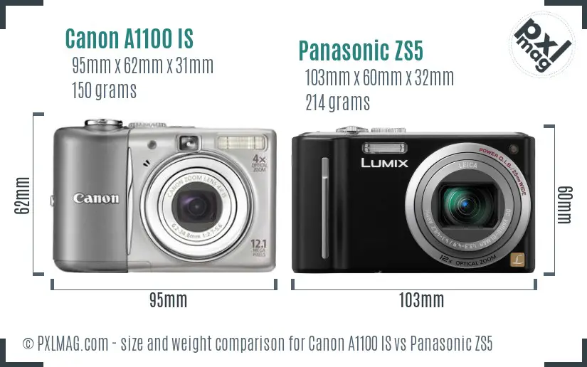 Canon A1100 IS vs Panasonic ZS5 size comparison